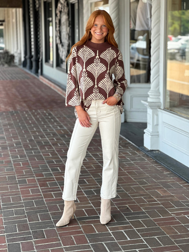Abstract Printed Pullover Sweater in Brown