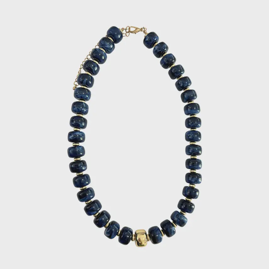 Rachel Chunky Beaded Necklace in Navy