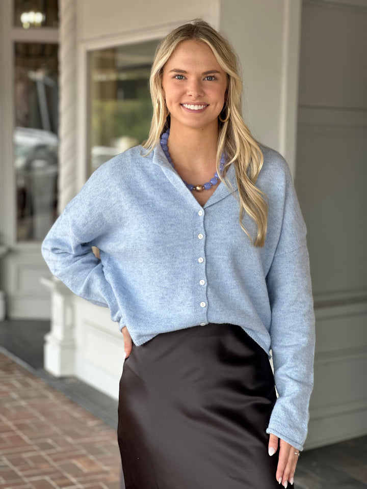 Space Between Button Cardigan in Sky Blue