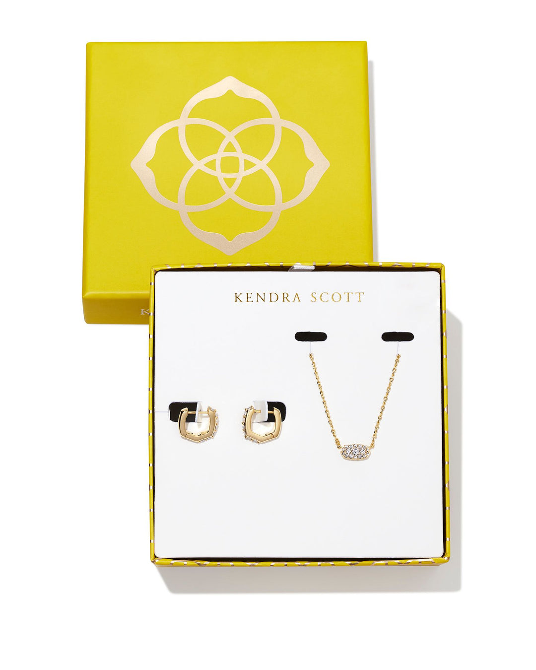 Kendra Scott Grayson Gold Pendant & Huggie Gift Set in White Crystal