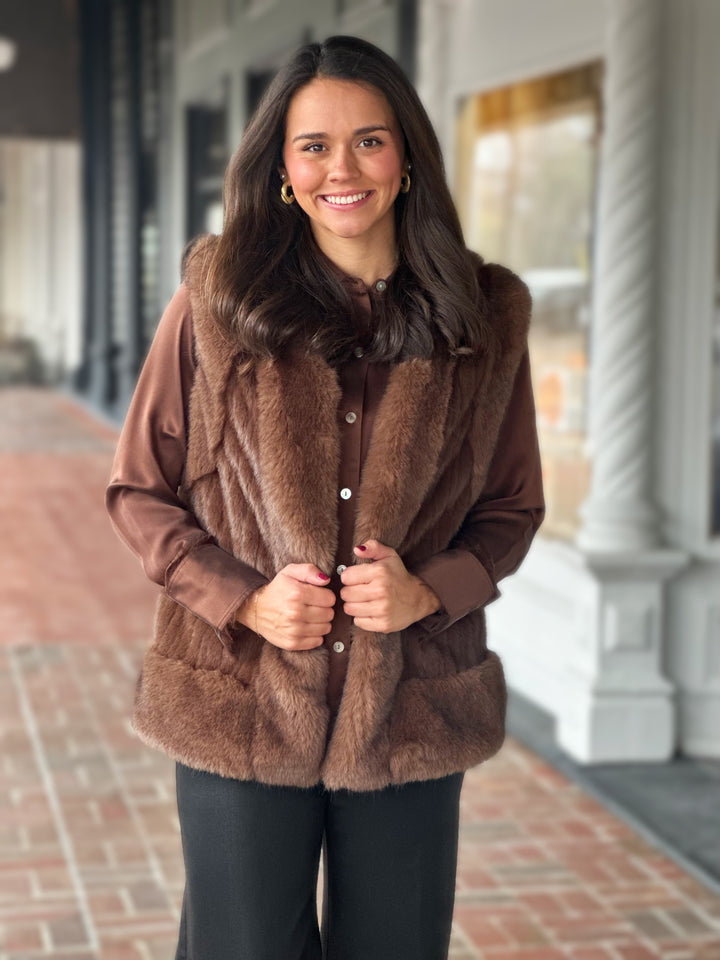 Brown Faux Mink Fur Vest