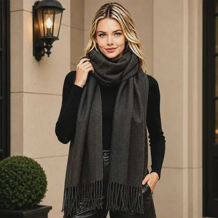 Classic Plain Fringe Scarf in Black