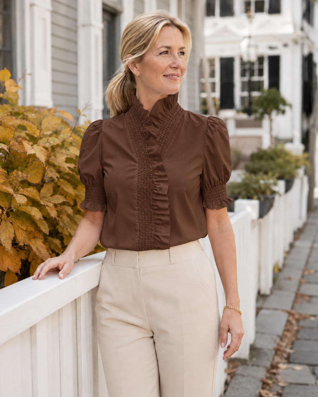The Kiki Ruffle Cotton Shirt in Cocoa