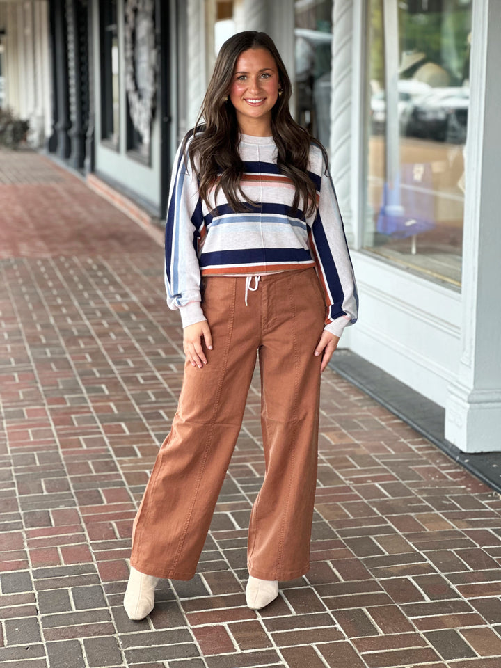Polly Draw Tie Striped Sweater