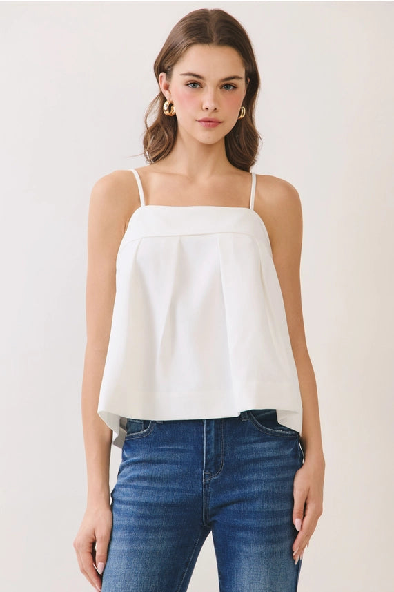 Bow Back Detail Spaghetti Strap Cami Top in White