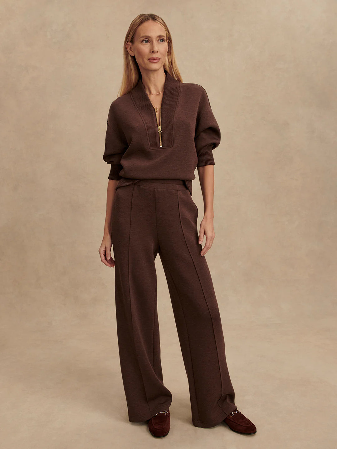 Varley The Wide Leg Pant 30" in Coffee Bean Marl
