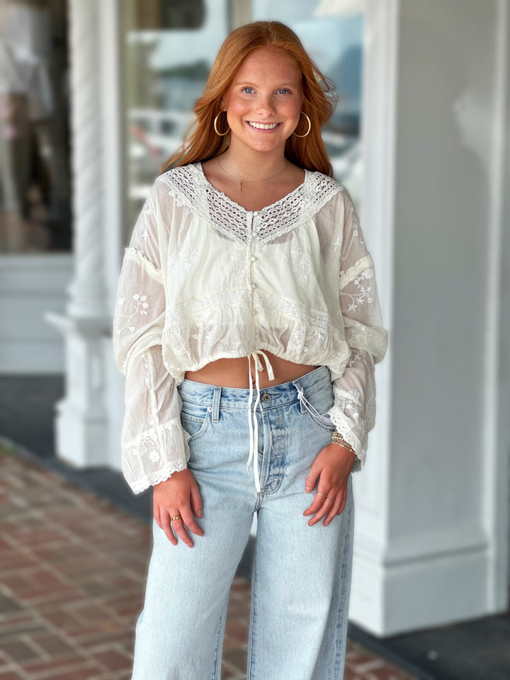 Free People Sweet Love Blouse in Egret