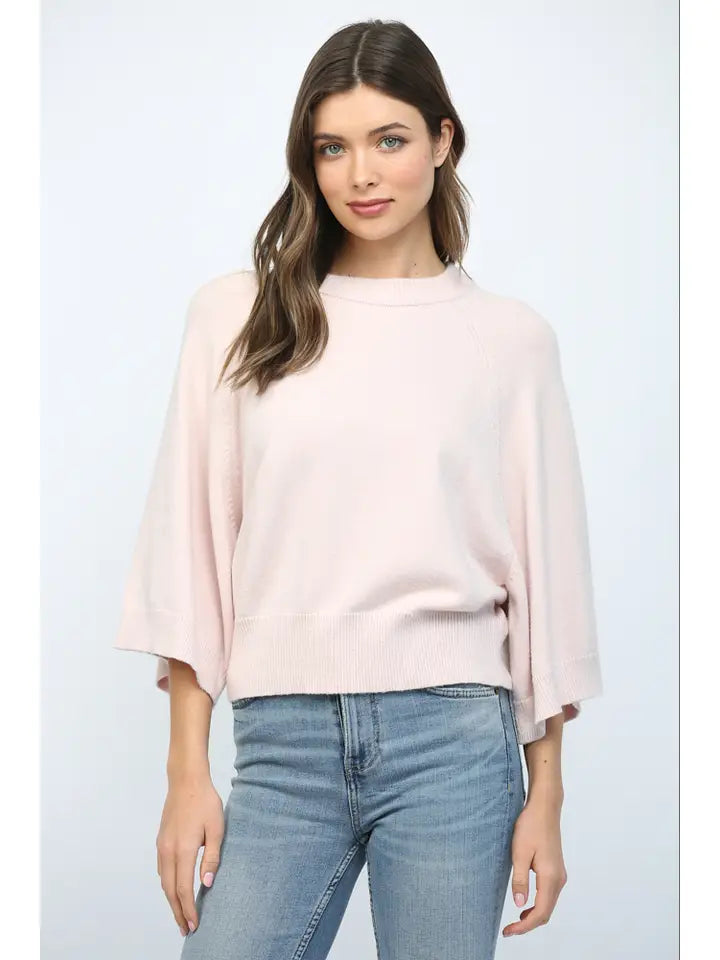Blush Pink Wide Sleeve Crew Sweater