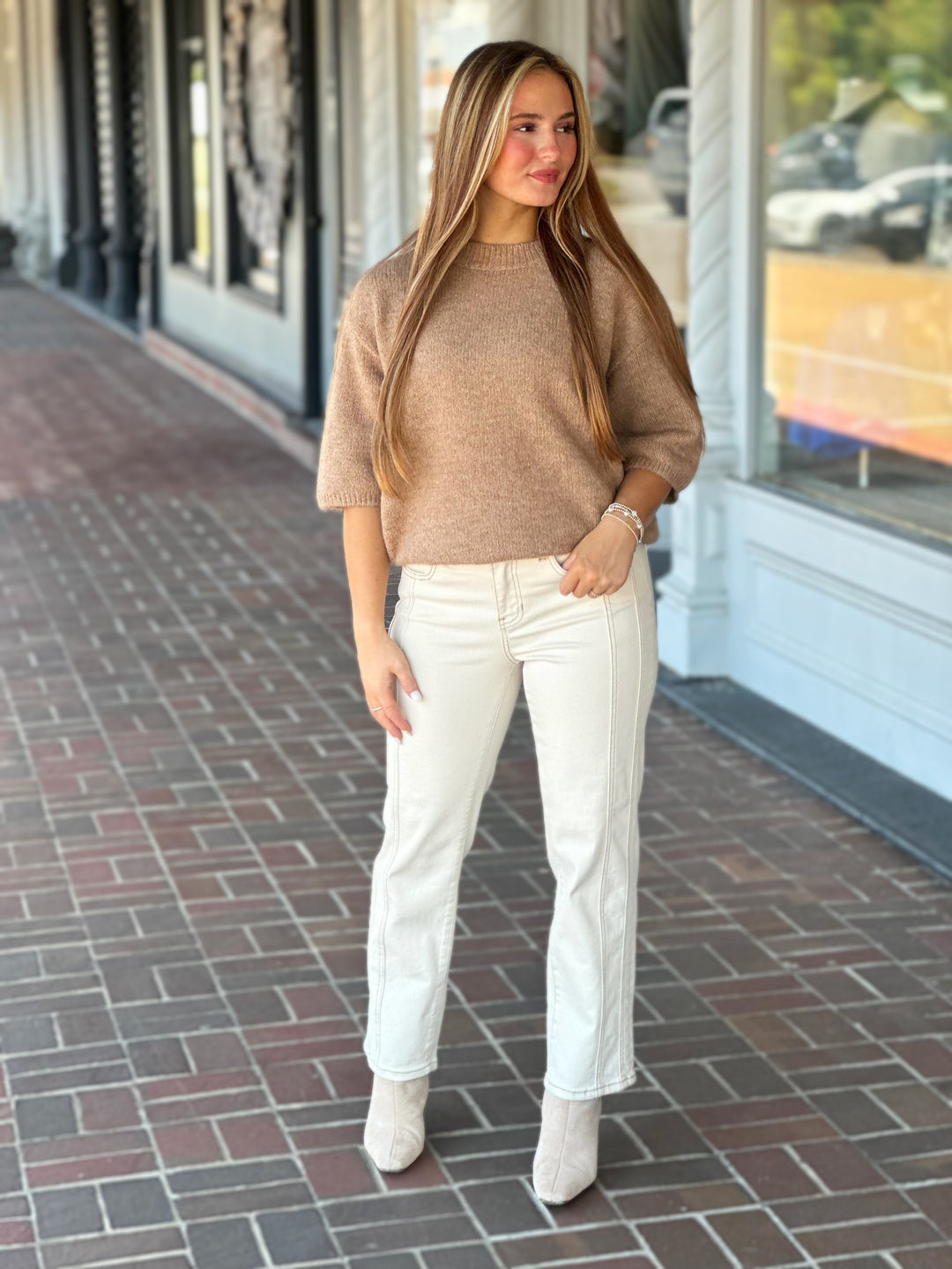 Charlie B Balloon Sleeve Sweater in Sesame