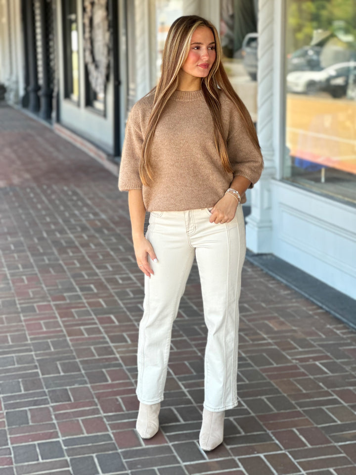 Charlie B Balloon Sleeve Sweater in Sesame