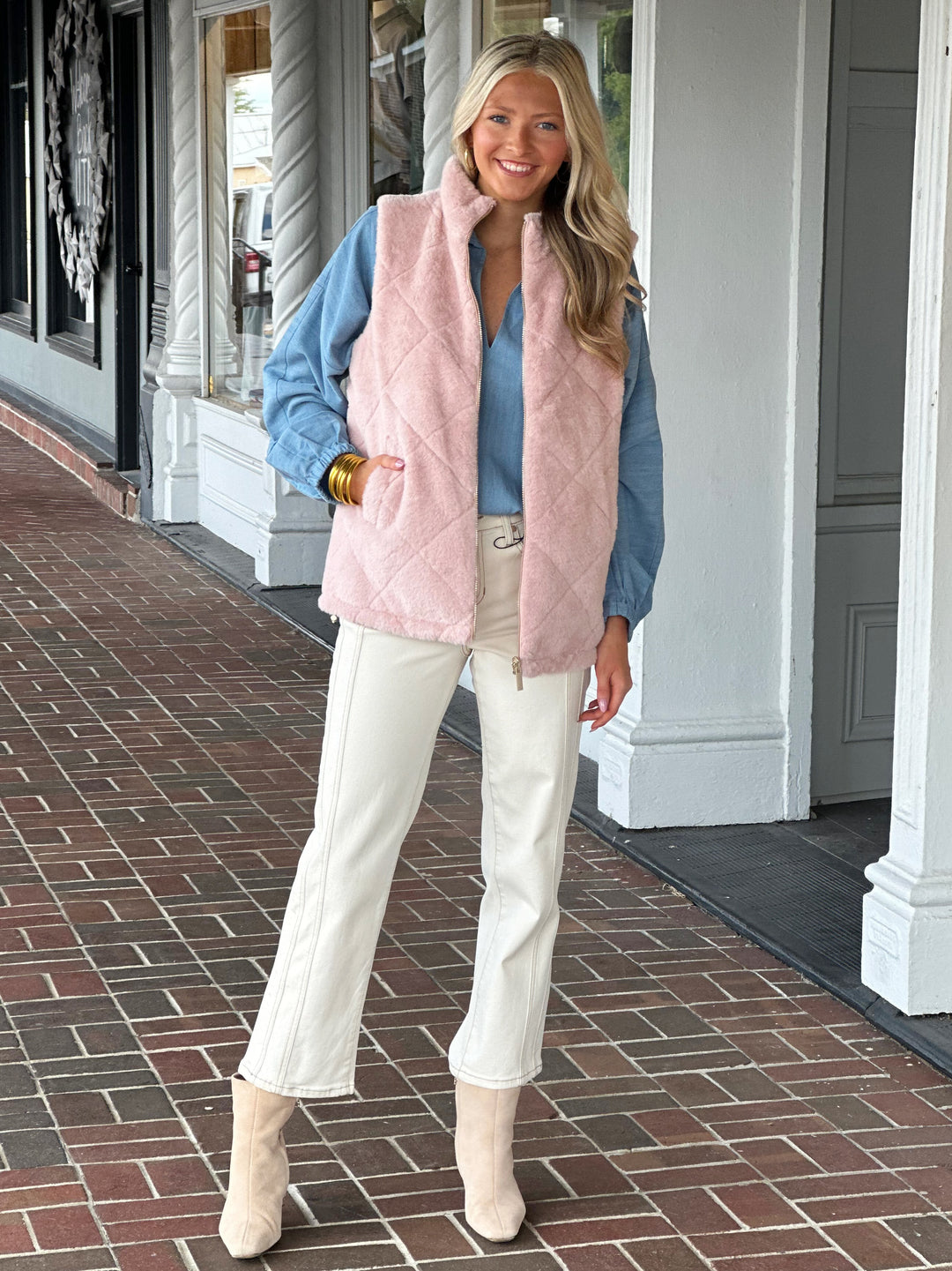 Charlie B Reversible Fur Vest in Pink