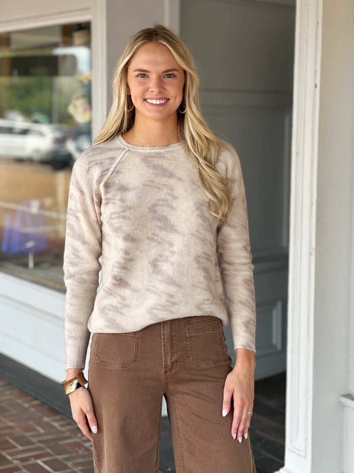Charlie B Reversible Printed Sweater in Oat