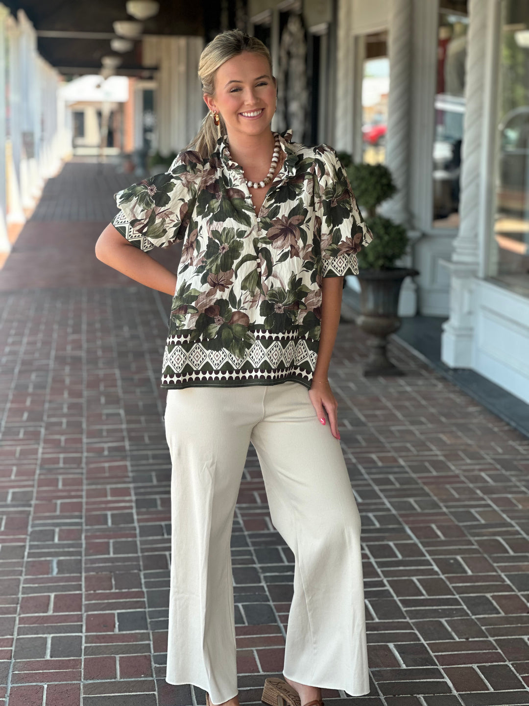 Everyday Moments Floral Olive Green Top