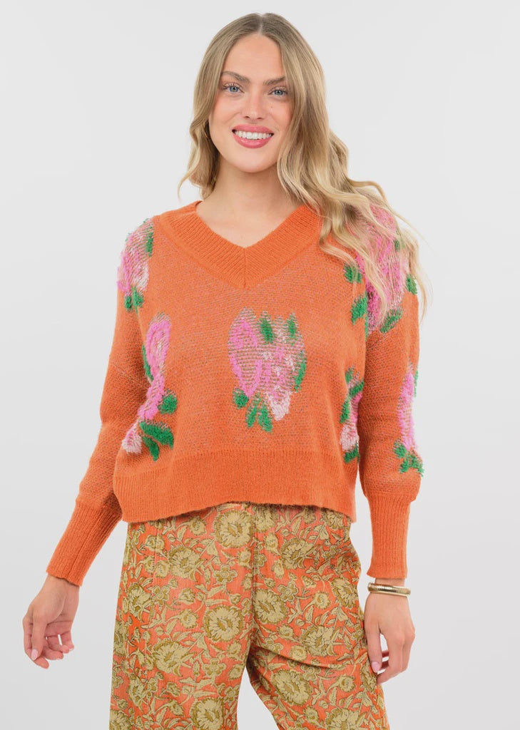 Ivy Jane 3D Floral Sweater in Tangerine