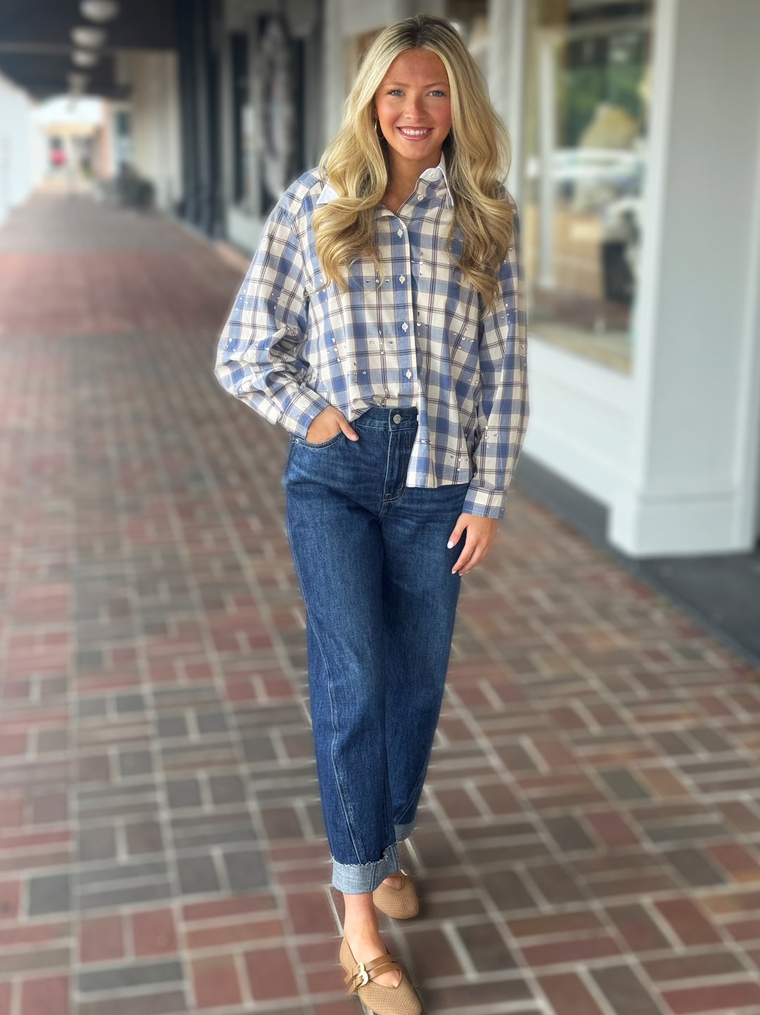 Florez Amelie Checkered Blouse in Blue