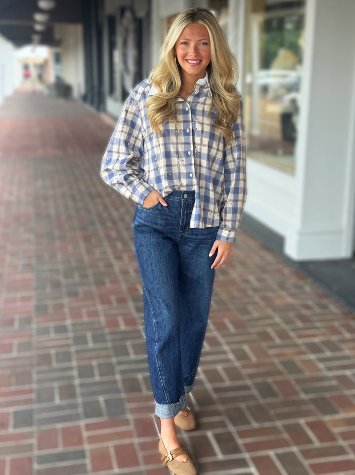 Florez Amelie Checkered Blouse in Blue