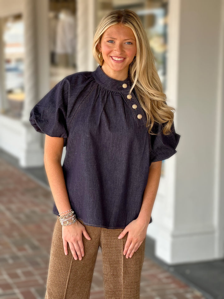 Puff Sleeve Denim Top