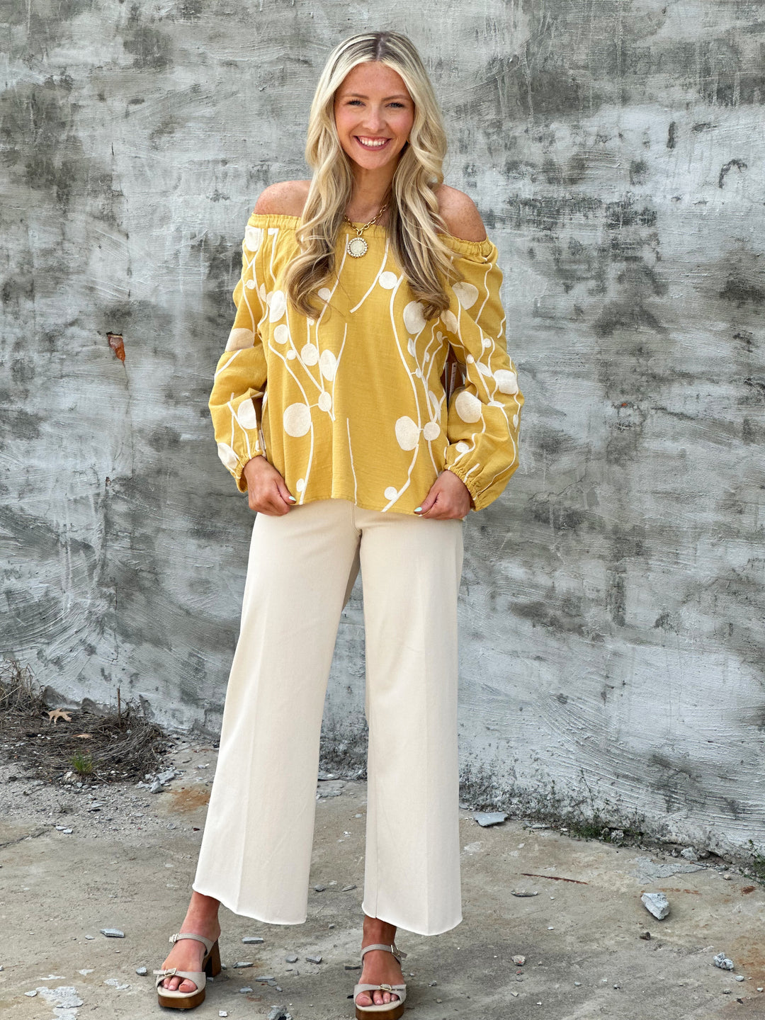 Liverpool 3/4 Sleeve Woven Top in Yellow