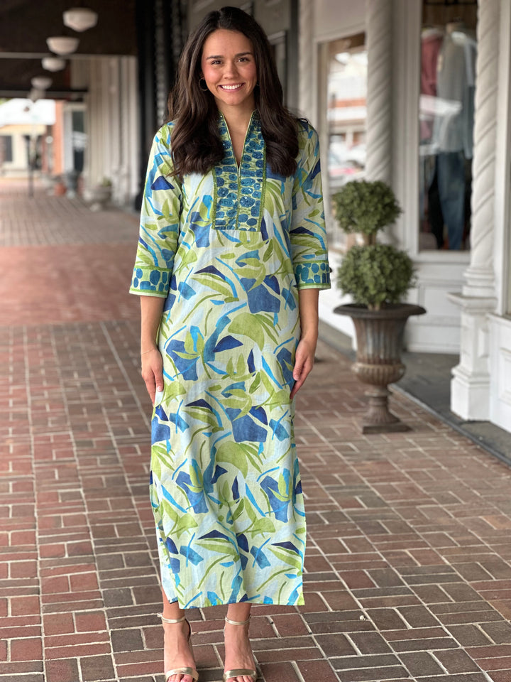 Bella Tu Elise Caftan in Palms Blue