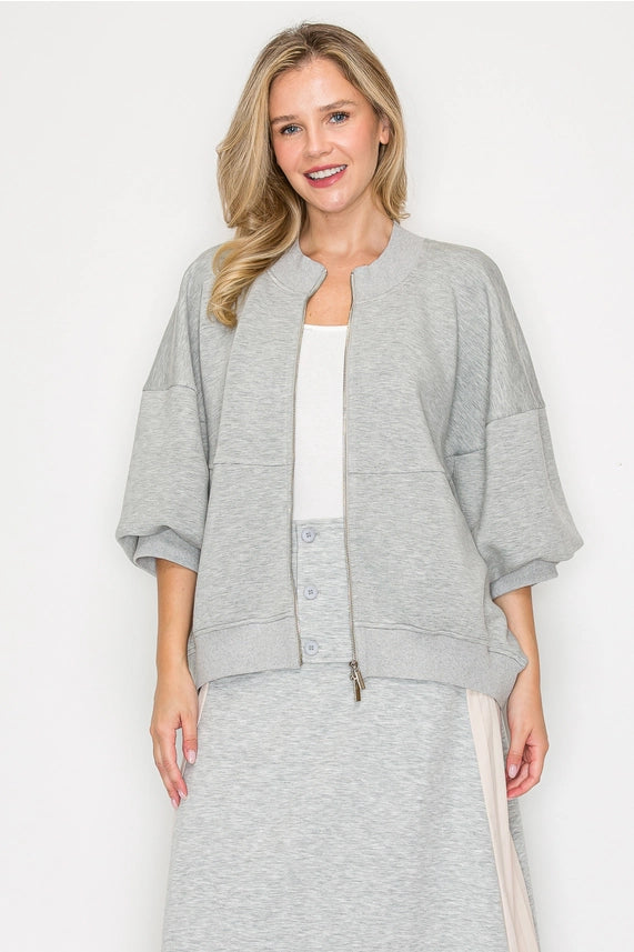 Finella Stretch French Scuba Jacket in Heather Grey