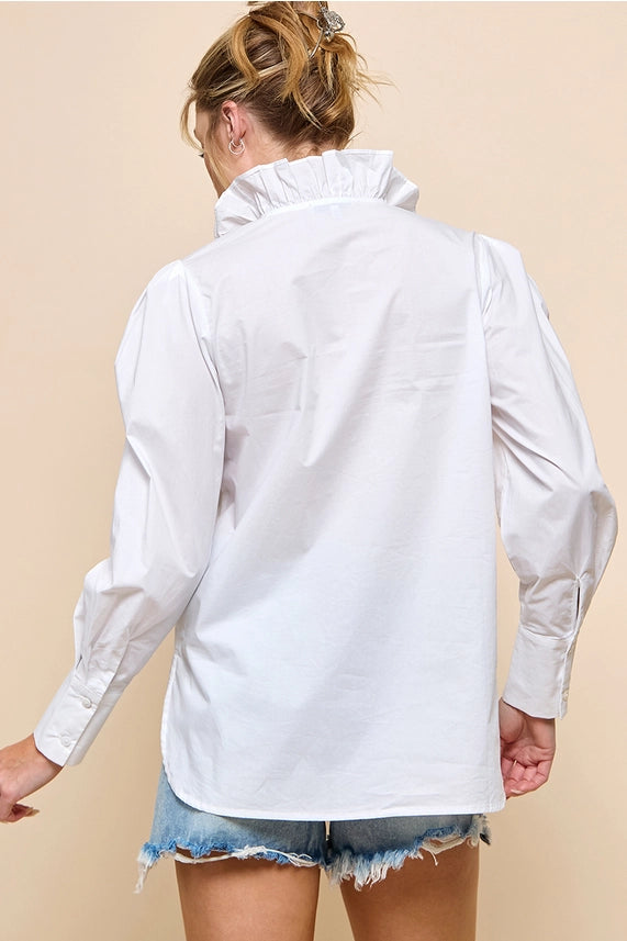 White Ruffle Long Sleeve Top