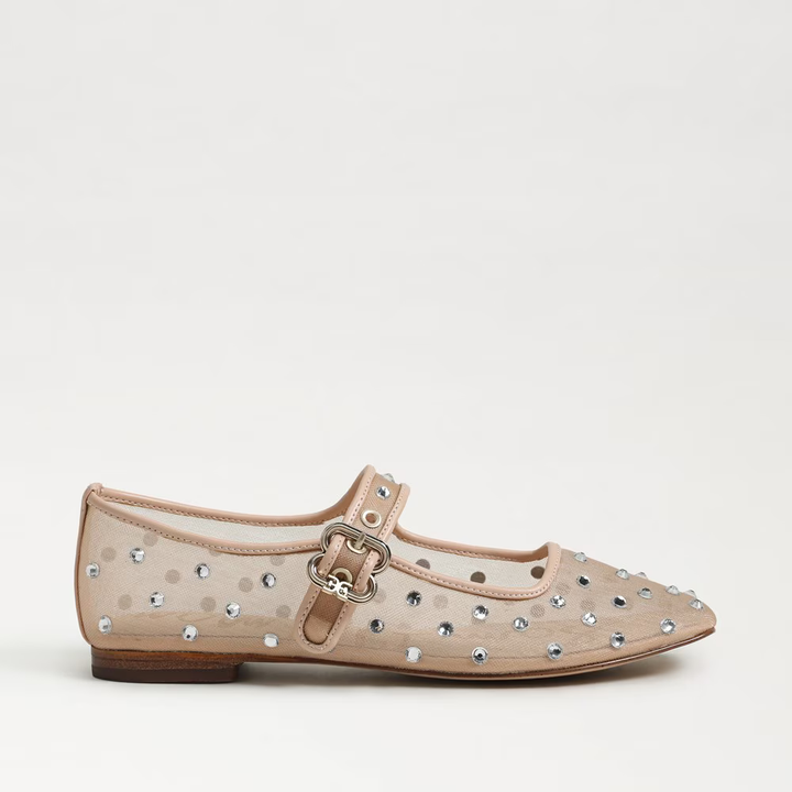 Sam Edelman Michaela Shine Mary Jane Flat in Vintage Pink Mesh