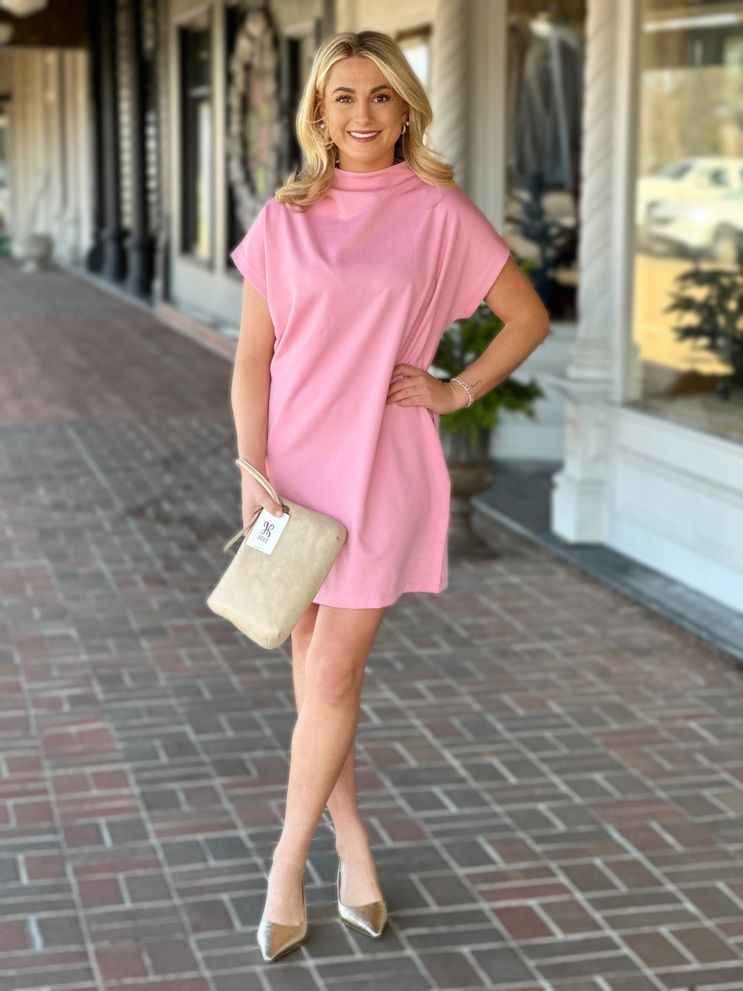 Pink Mock Neck Mini Dress