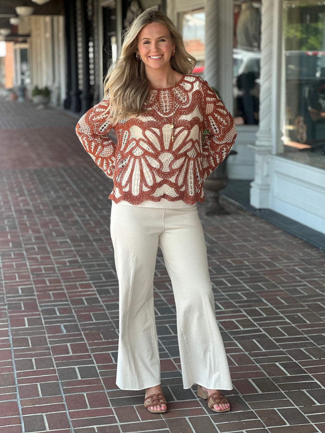 All For It Crochet Sweater in Pumpkin Spice