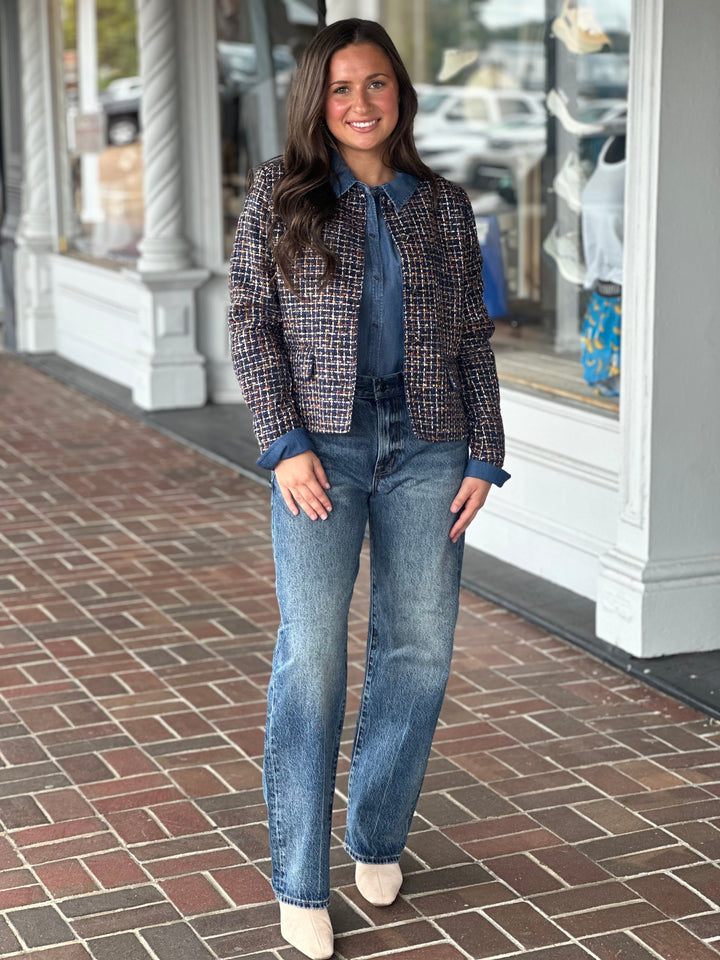 French Dressing Tweed Collarless Jacket in Multi