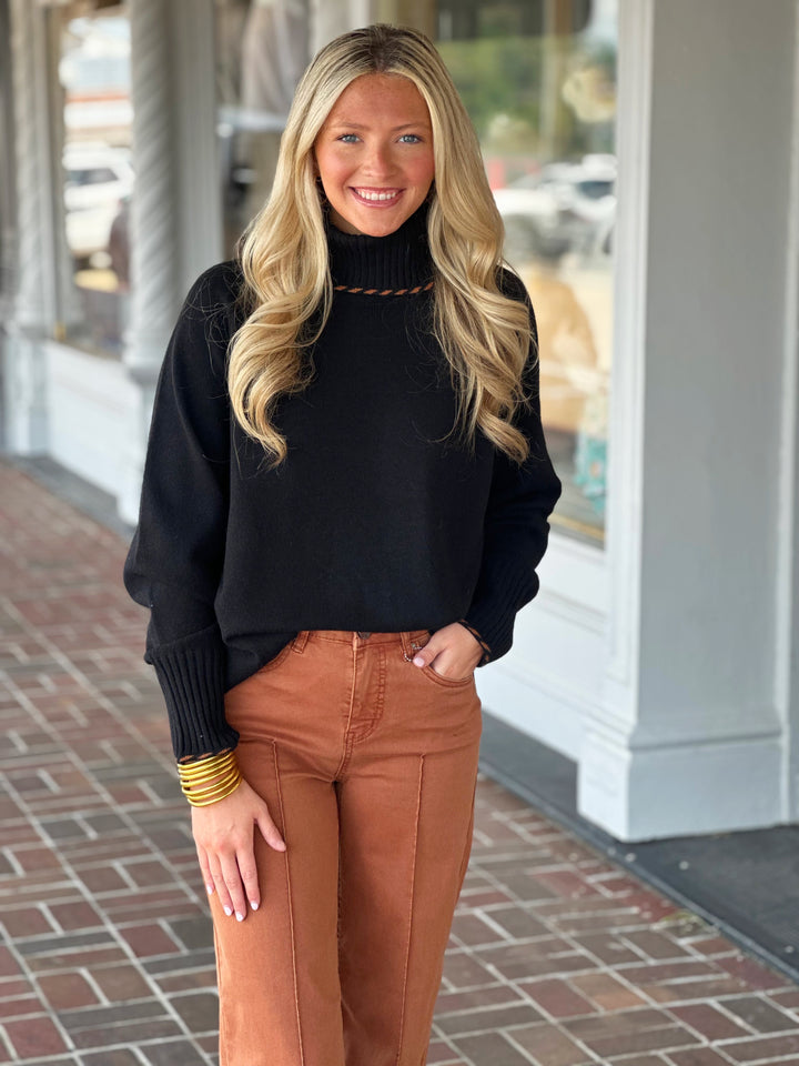 French Dressing Long Sleeve Cowl Neck Sweater in Black