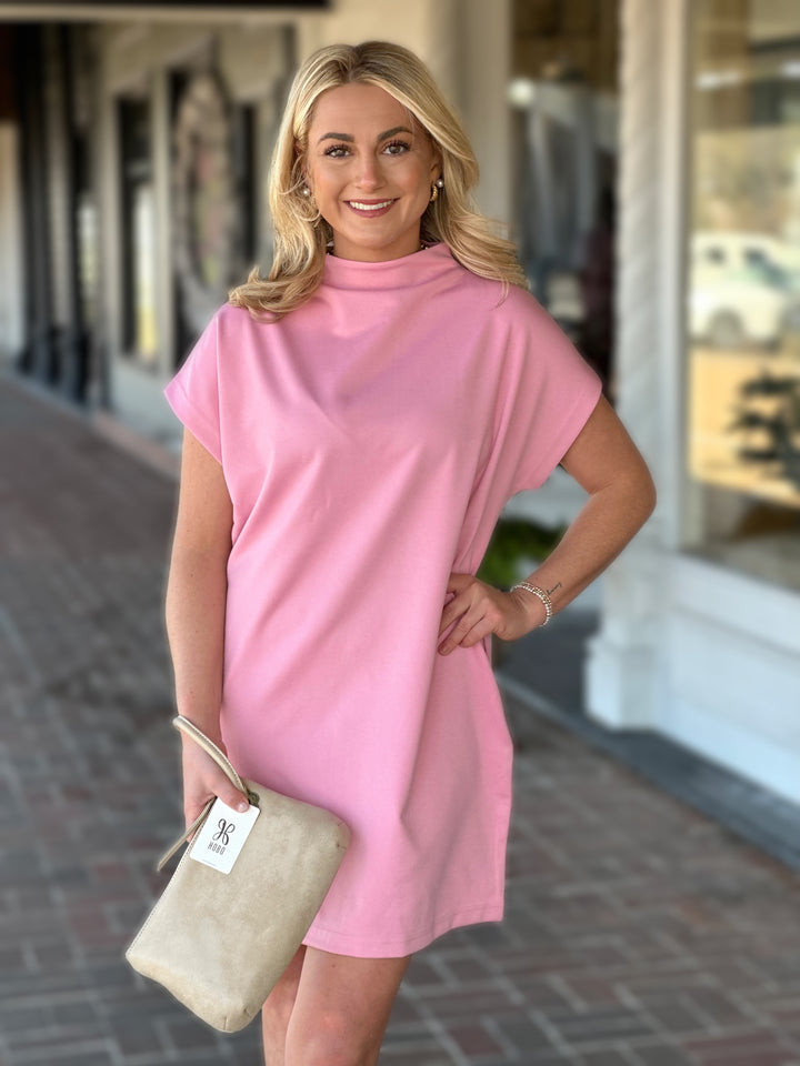 Pink Mock Neck Mini Dress