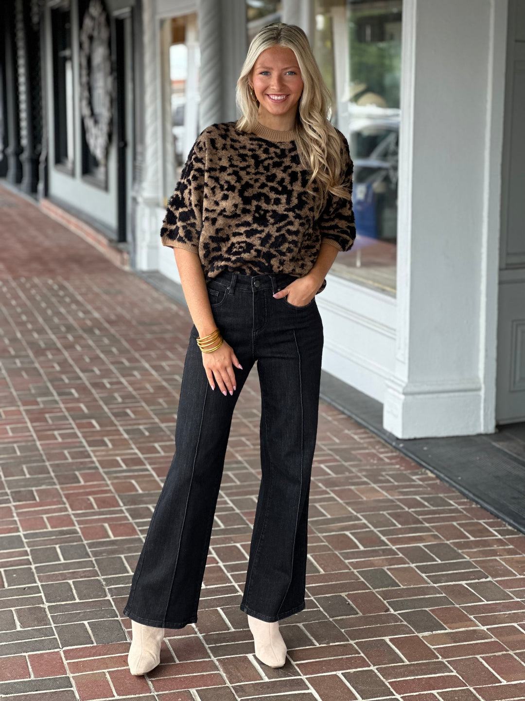 Charlie B Balloon Sleeve Sweater in Leopard