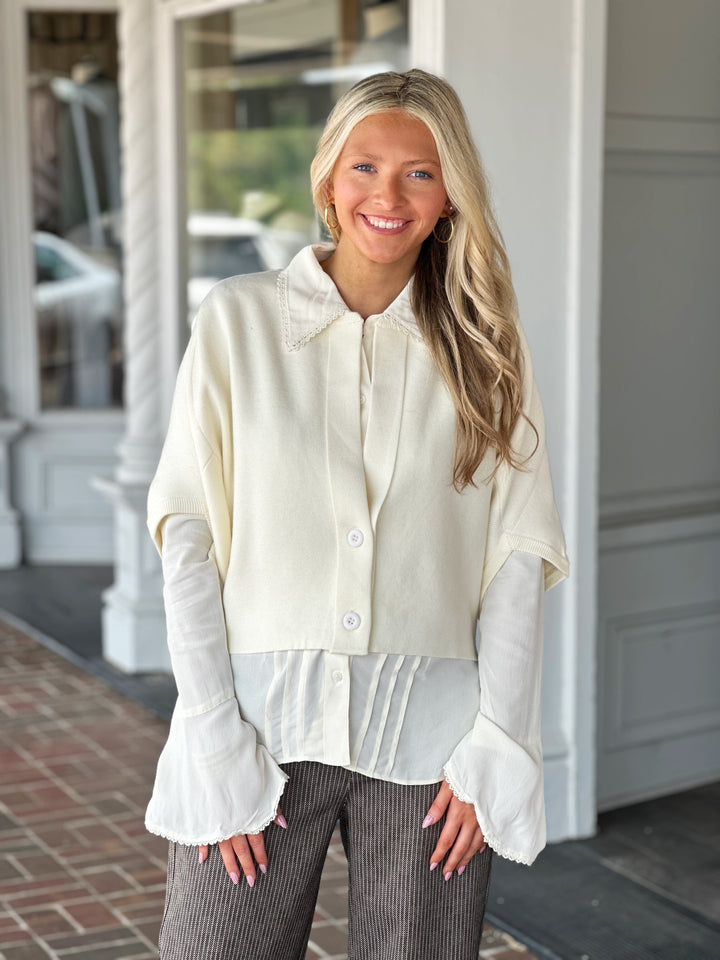 Ivory 2 Button Short Sleeve Cardigan