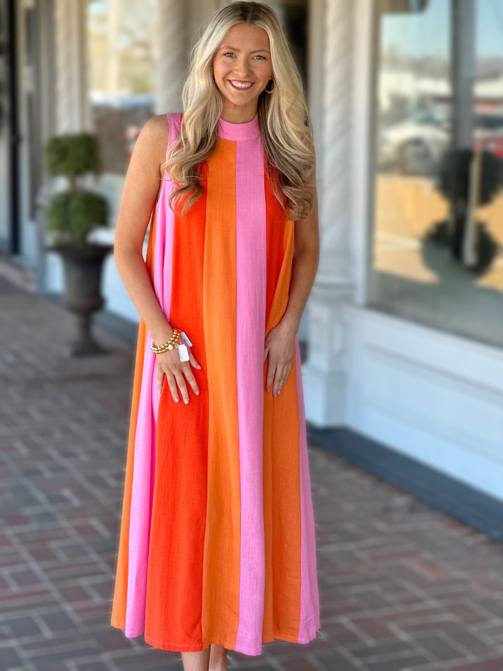 Pink Sleeveless Midi Dress