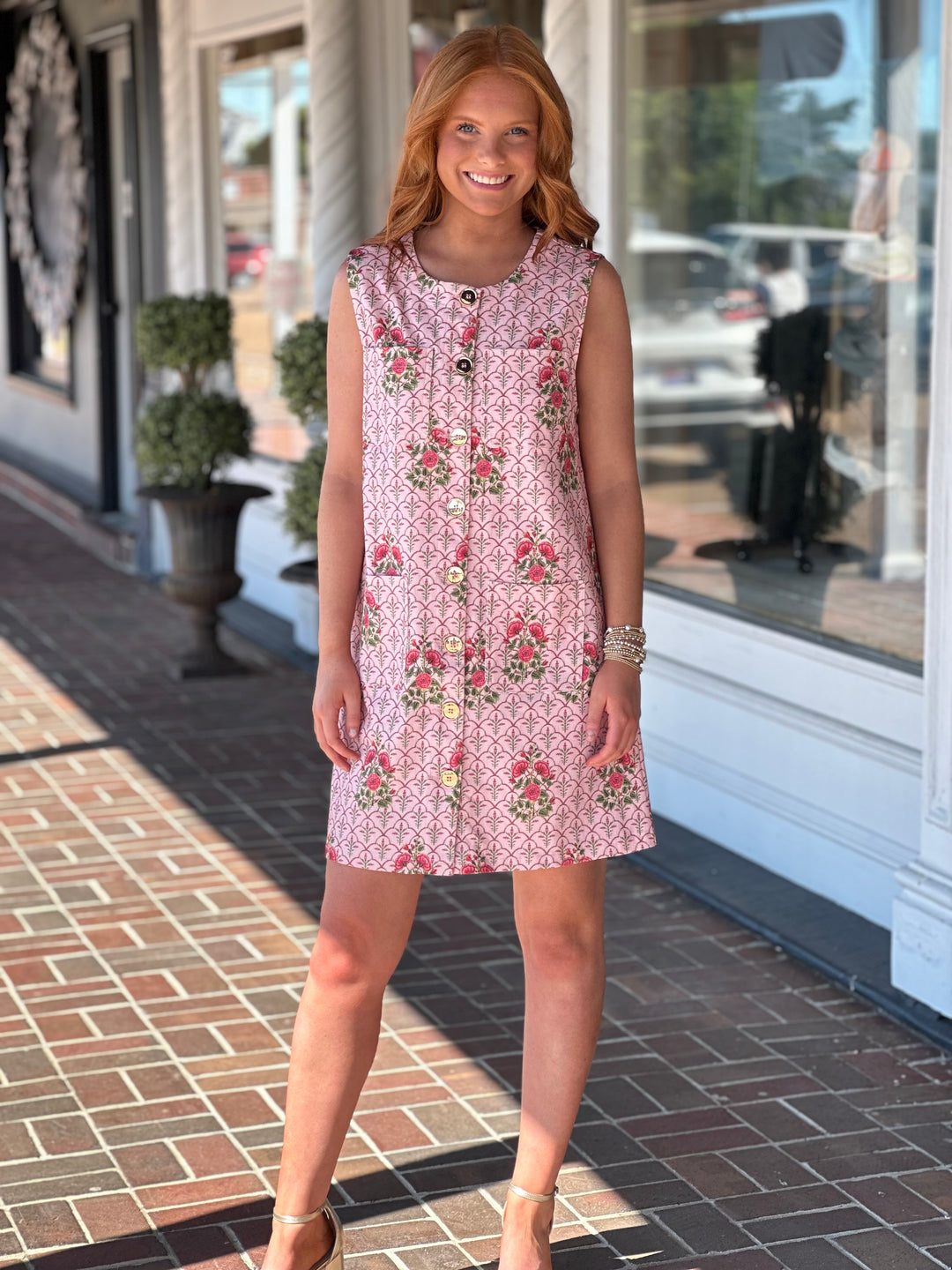 Pink Floral Sleeveless Mini Dress