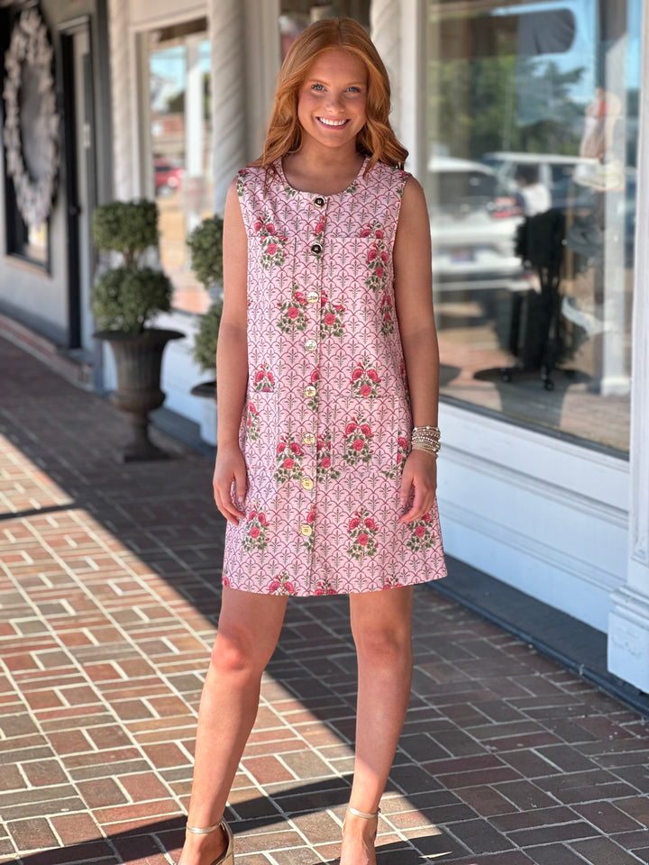 Pink Floral Sleeveless Mini Dress