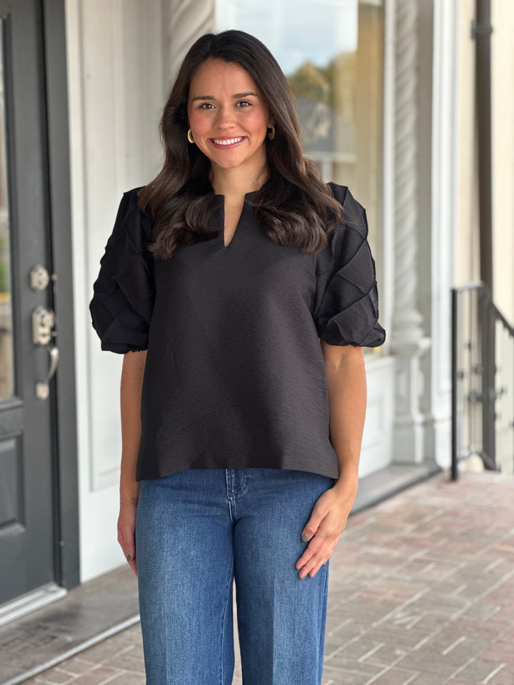 Quilted Detailed Top in Black