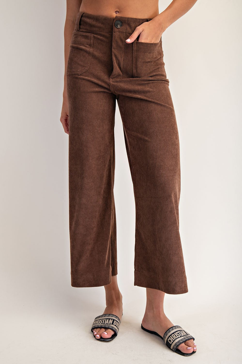 Corduroy Patch Pocket Pants in Mocha Mousse