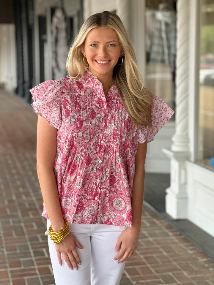 Dylan Maeve Pink Pin Tuck Blouse