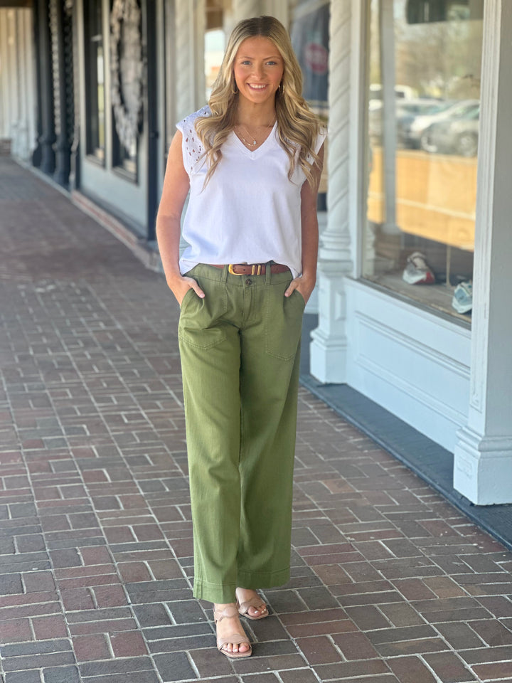 Liverpool Los Angeles Cap Sleeve V-neck Top With Embroidery in White