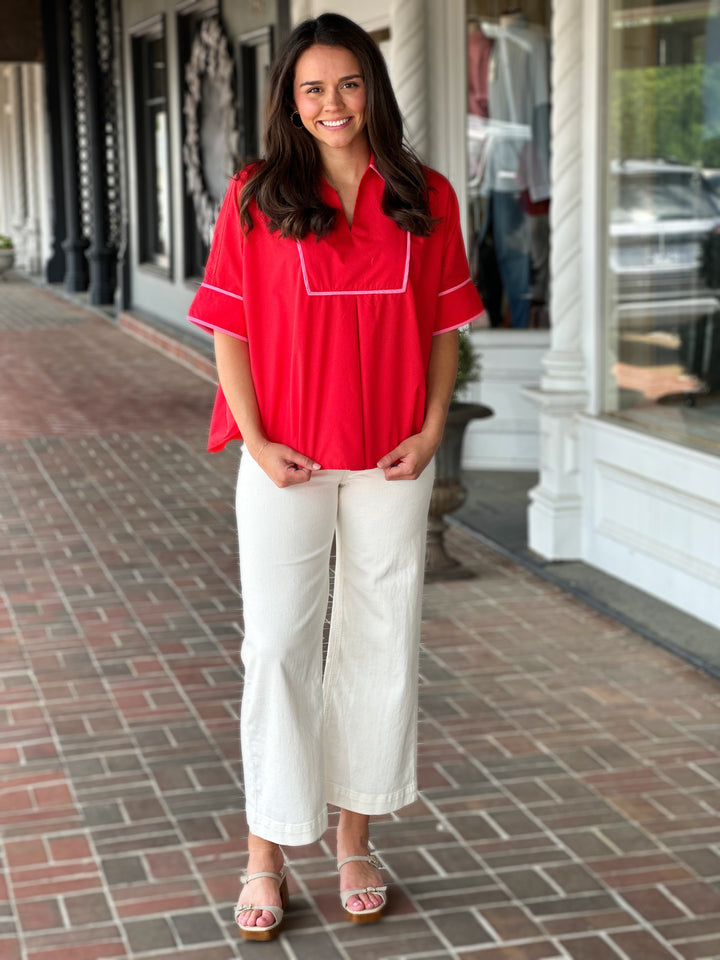 Solid Short Sleeve Top in Red