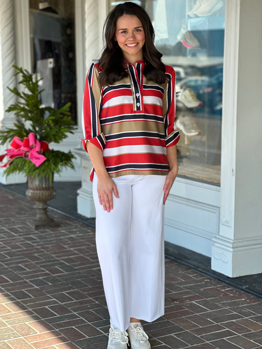 Hinson Wu Aileen 3/4 Sleeve Button Back Top in Nautical Stripe