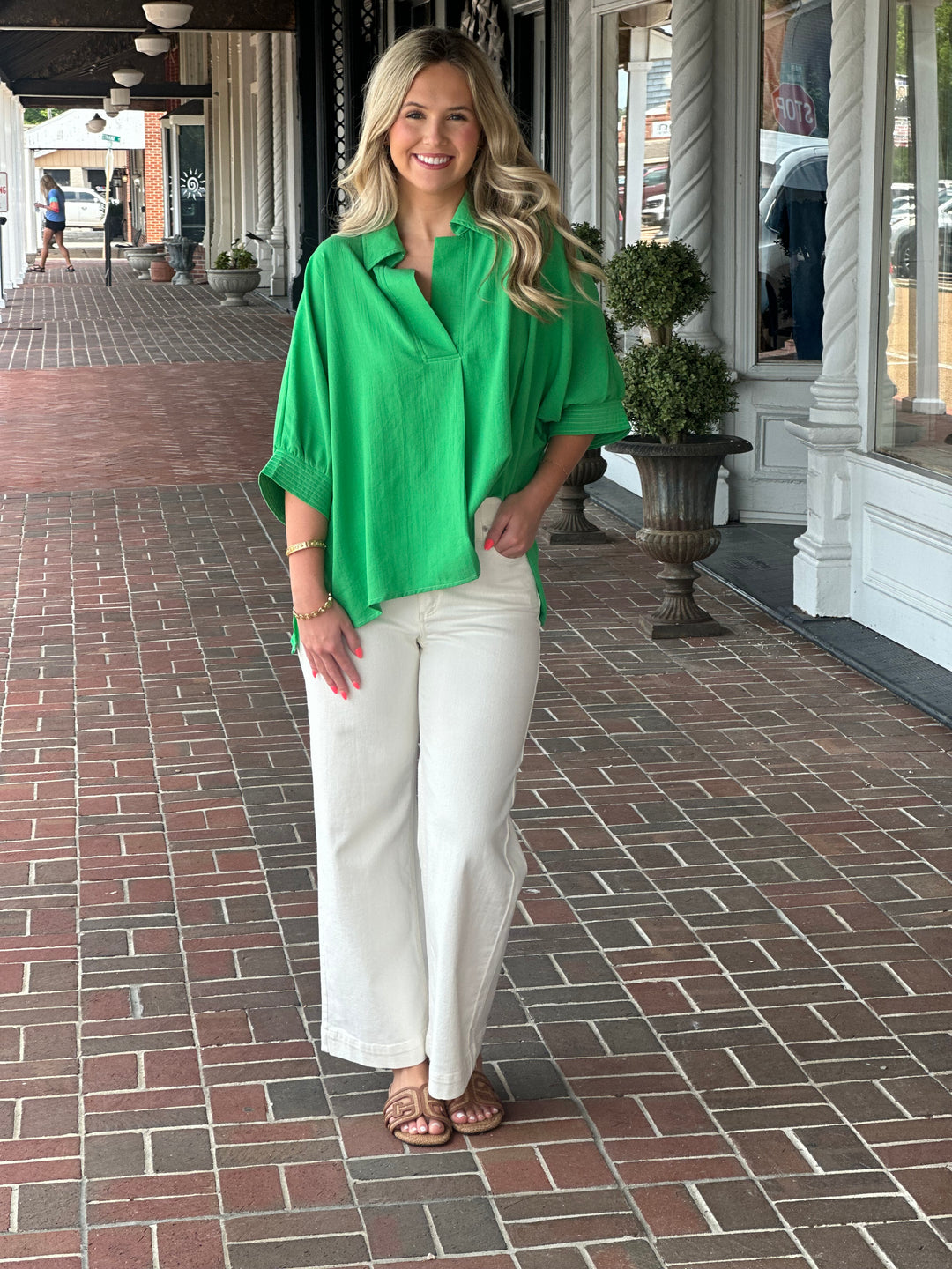 Green V Neck Collar Top