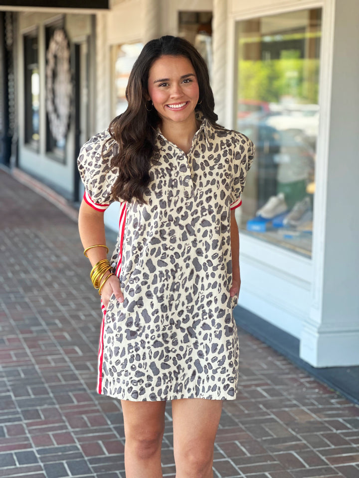 Right On Time Animal Printed Ecru Dress
