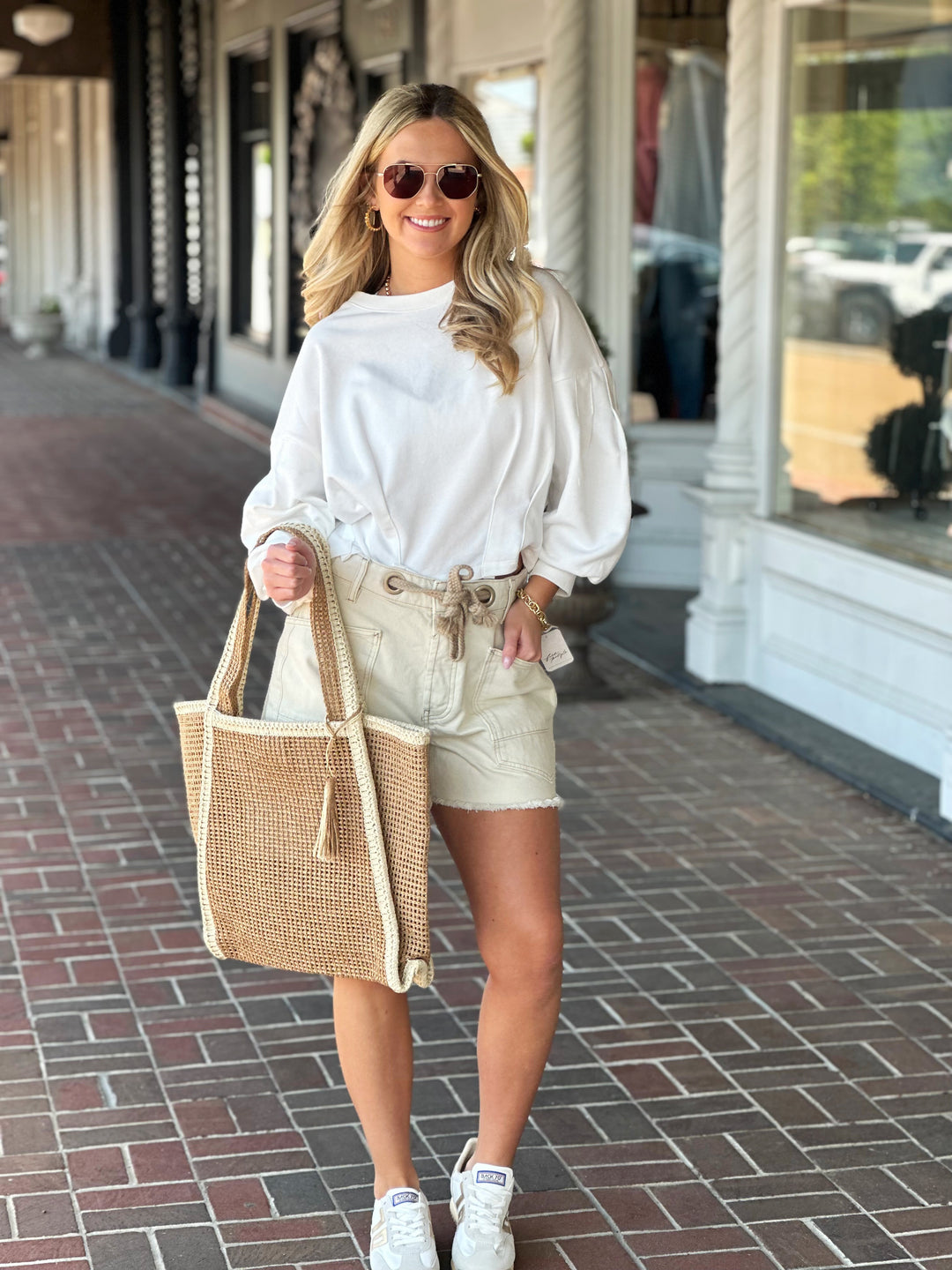 Long Bubble Sleeve Top in Off White