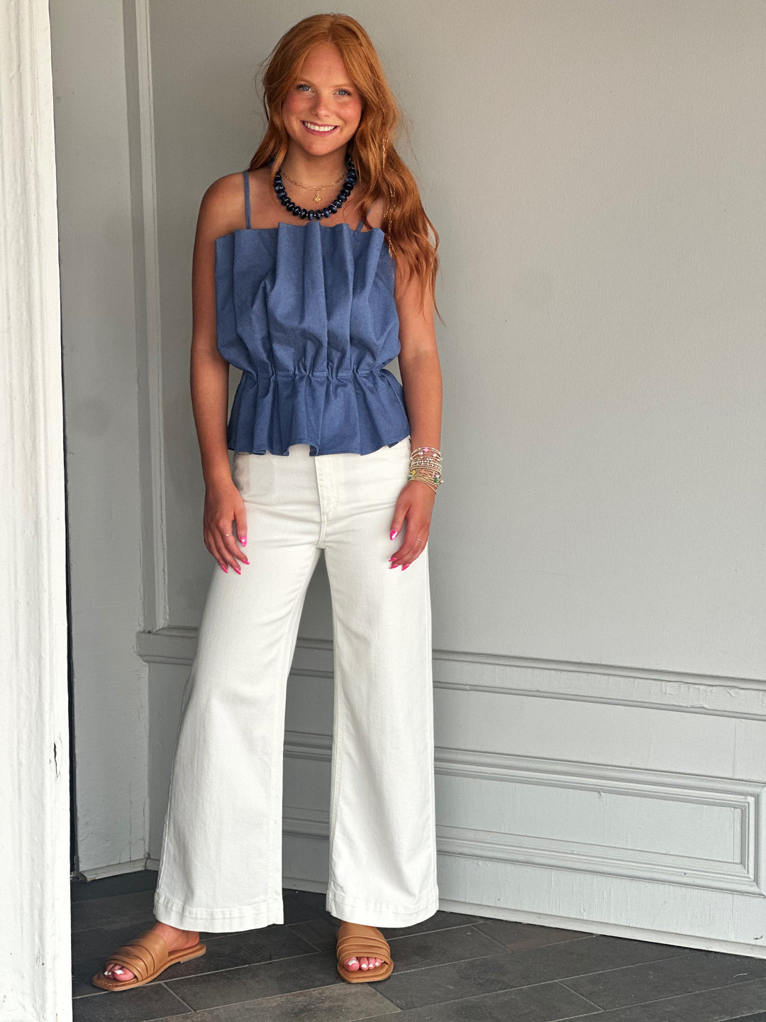 Be The Light Blue Pleated Top