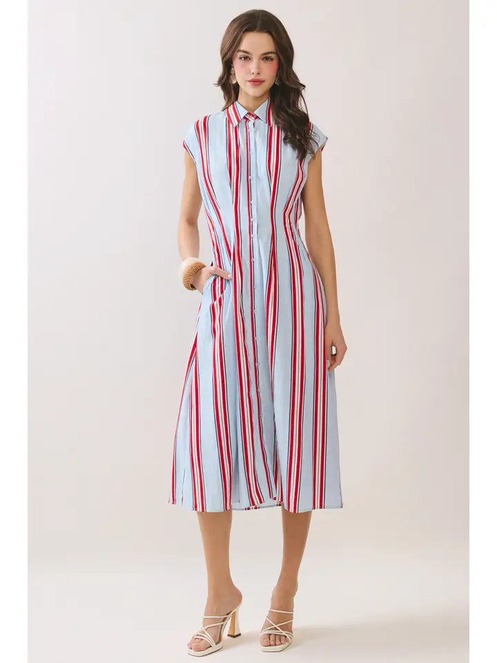 Simple Joys Stripe Midi Dress in Blue