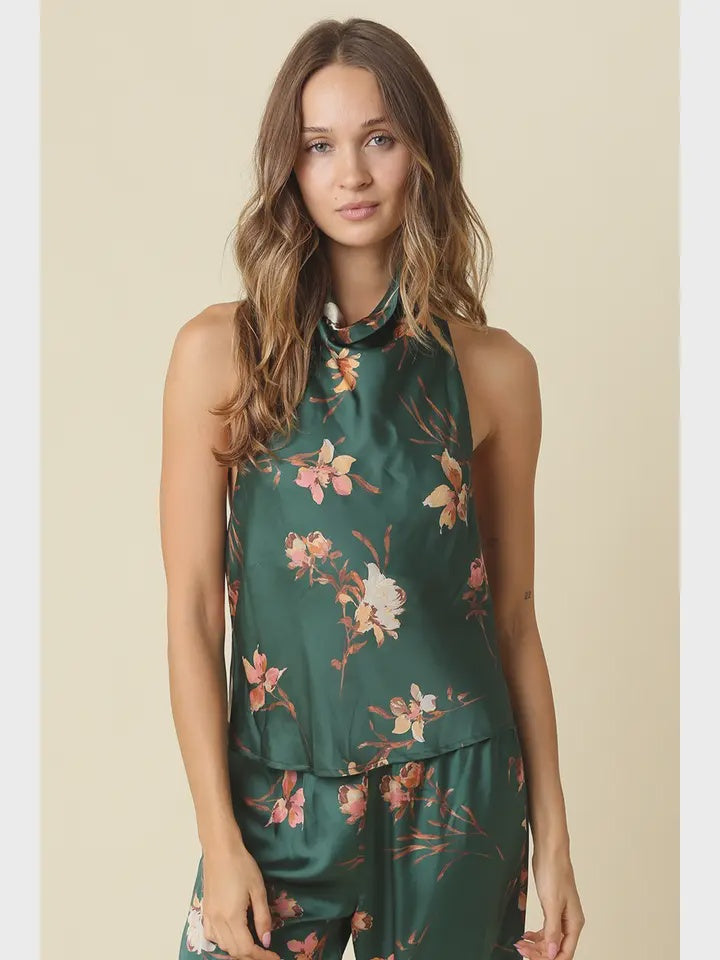 Jasmin Floral Halter Satin Top