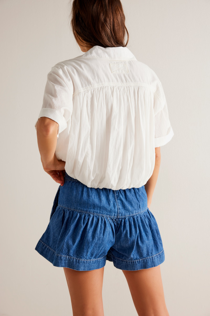 Free People We The Free Fleur Denim Shorts in True Blue