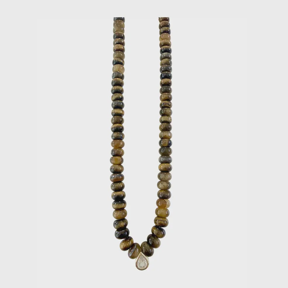 Dori Crystal Teardrop Beaded Necklace in Tigers Eye